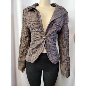 Made In Italy Size L Wrinkled Plaid Brown Women's Jacket Blazer #R2